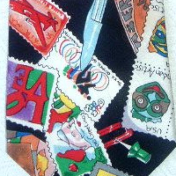 NICOLE MILLER postage stamp Ltd ED love 100% SILK TIE solar energy - Picture 3 of 5